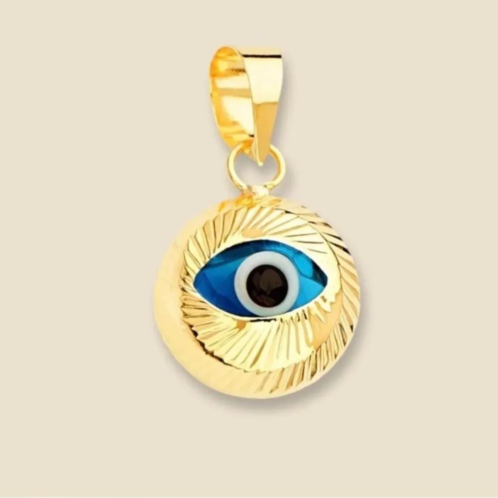 14k Real Yellow Gold Evil Eye Fluted Charm Pendant | evil eye charm | birthday |